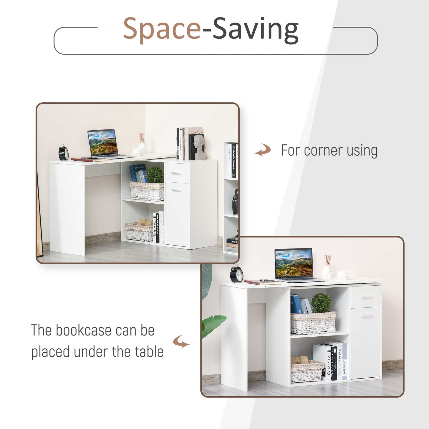 360° Rotating Corner Desk Computer Table w/ Storage Cabinet Shelf Student Study Writing Desk Home Office Furniture White Writing Desks   at Gallery Canada