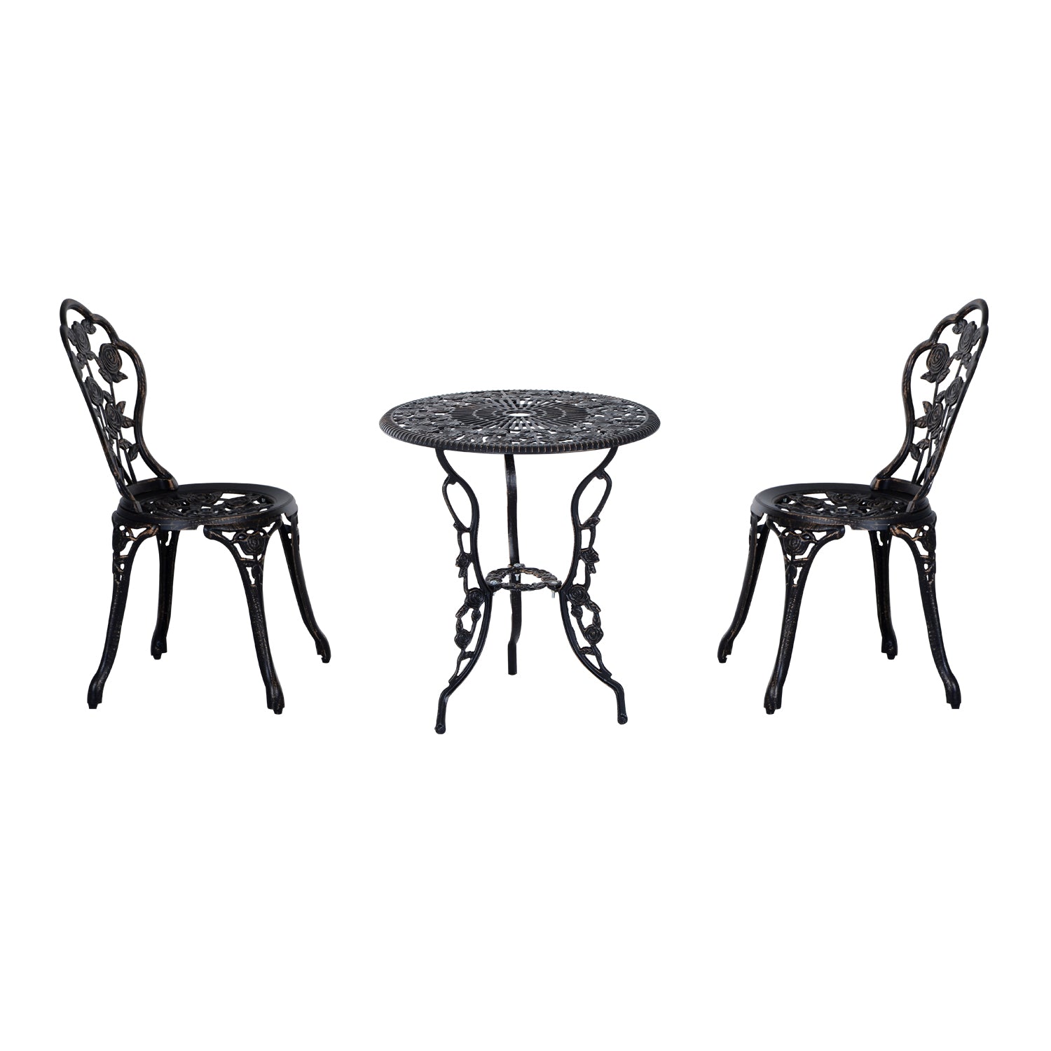 3PCs Patio Bistro Set, Outdoor Cast Aluminum Garden Table and Chairs with Umbrella Hole for Balcony, Bronze Bistro Sets   at Gallery Canada