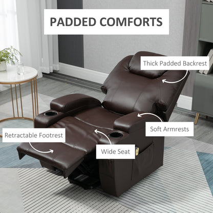 Power Lift Chair for Elderly, PU Leather Recliner Sofa Chair with Footrest, Remote Control, Side Pockets and Cup Holders, Brown Electric Power Lift Chairs   at Gallery Canada