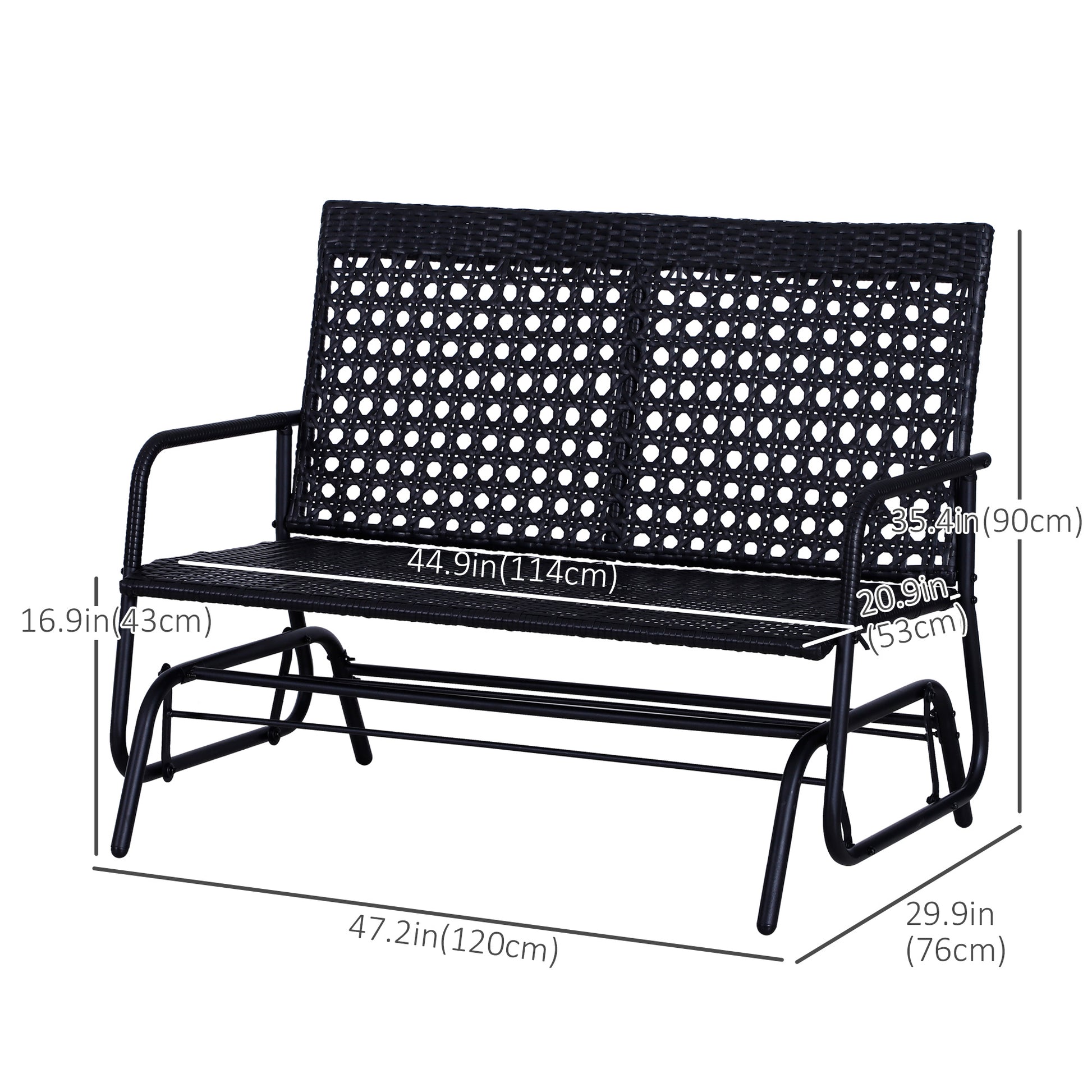 Outdoor Glider Patio Rattan Swing Garden Bench Wicker Rocking Chair Steel Frame, for Garden, Backyard, Porch, Balcony 47" x 30" x 35" Outdoor Gliders   at Gallery Canada