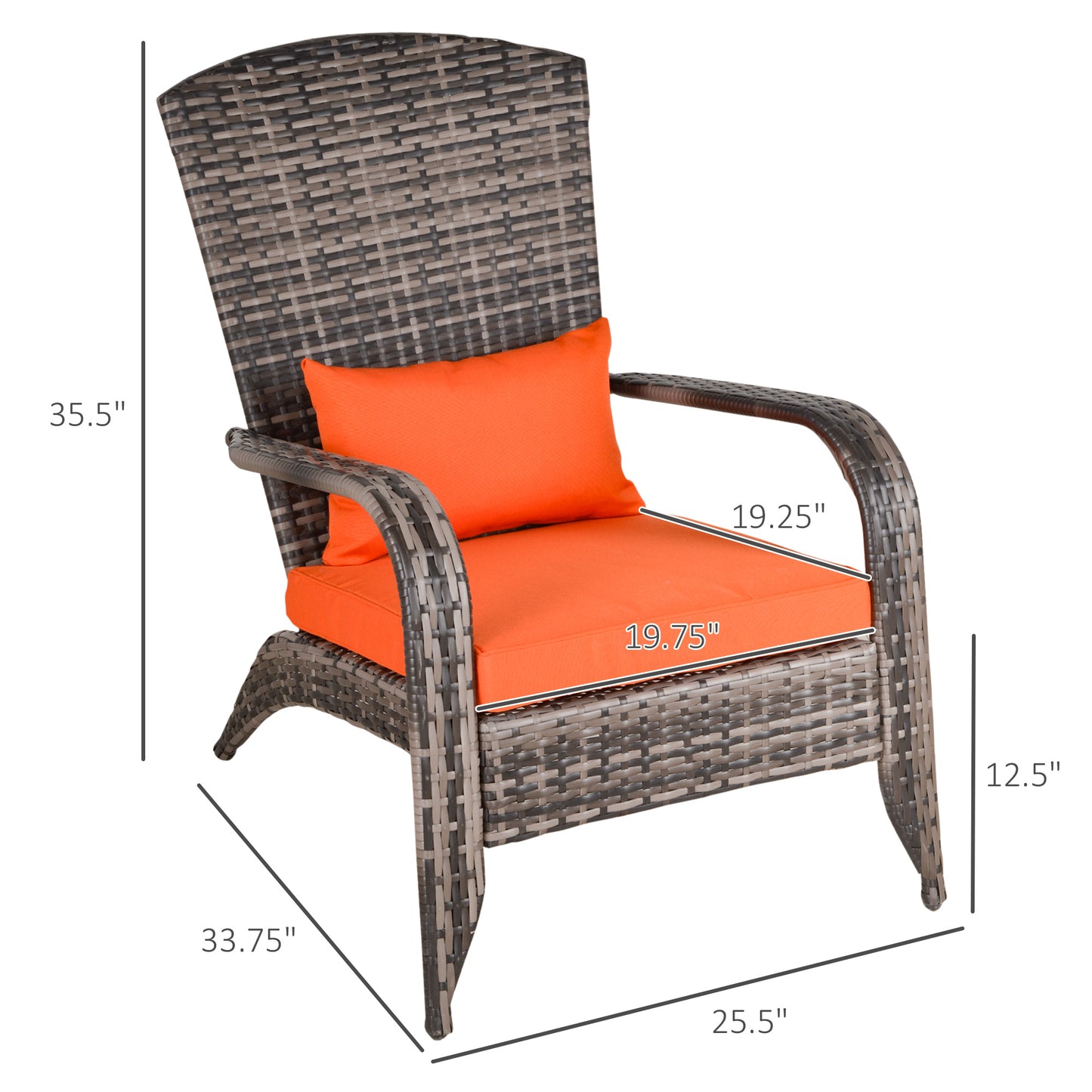 Wicker Adirondack Chair with Cushions, Tall Backrest, Armrests for Patio, Orange Patio Chairs   at Gallery Canada