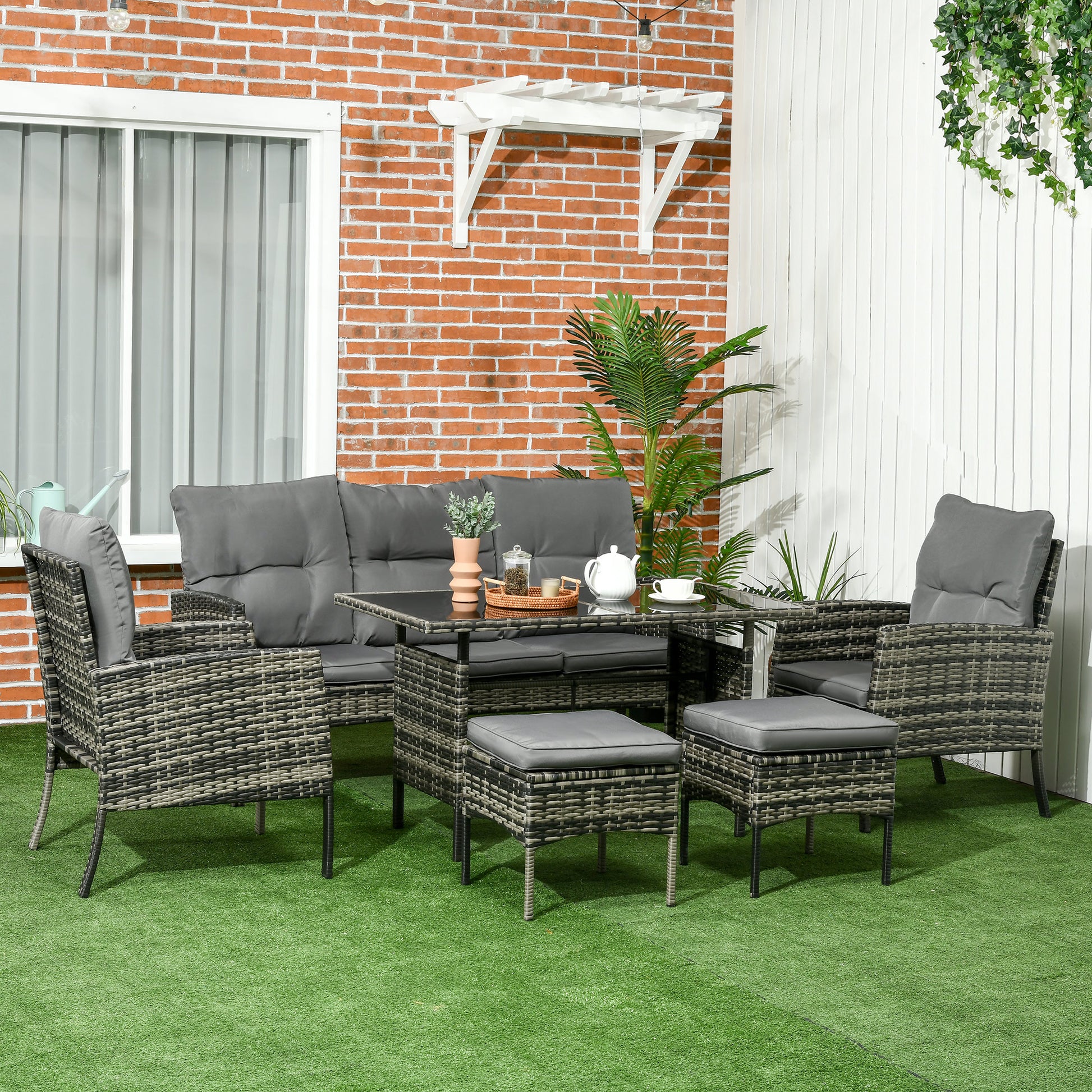 Wicker Rattan 6-Piece Patio Furniture Set with Cushions, Gray Patio Furniture Sets   at Gallery Canada