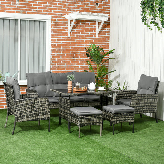 Wicker Rattan 6-Piece Patio Furniture Set with Cushions, Gray Patio Furniture Sets Multi Colour  at Gallery Canada