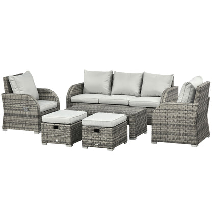 6-Piece Wicker Patio Furniture Set: Sofa, Recliners, Footstools, Table, Light Grey Patio Furniture Sets Multi Colour  at Gallery Canada