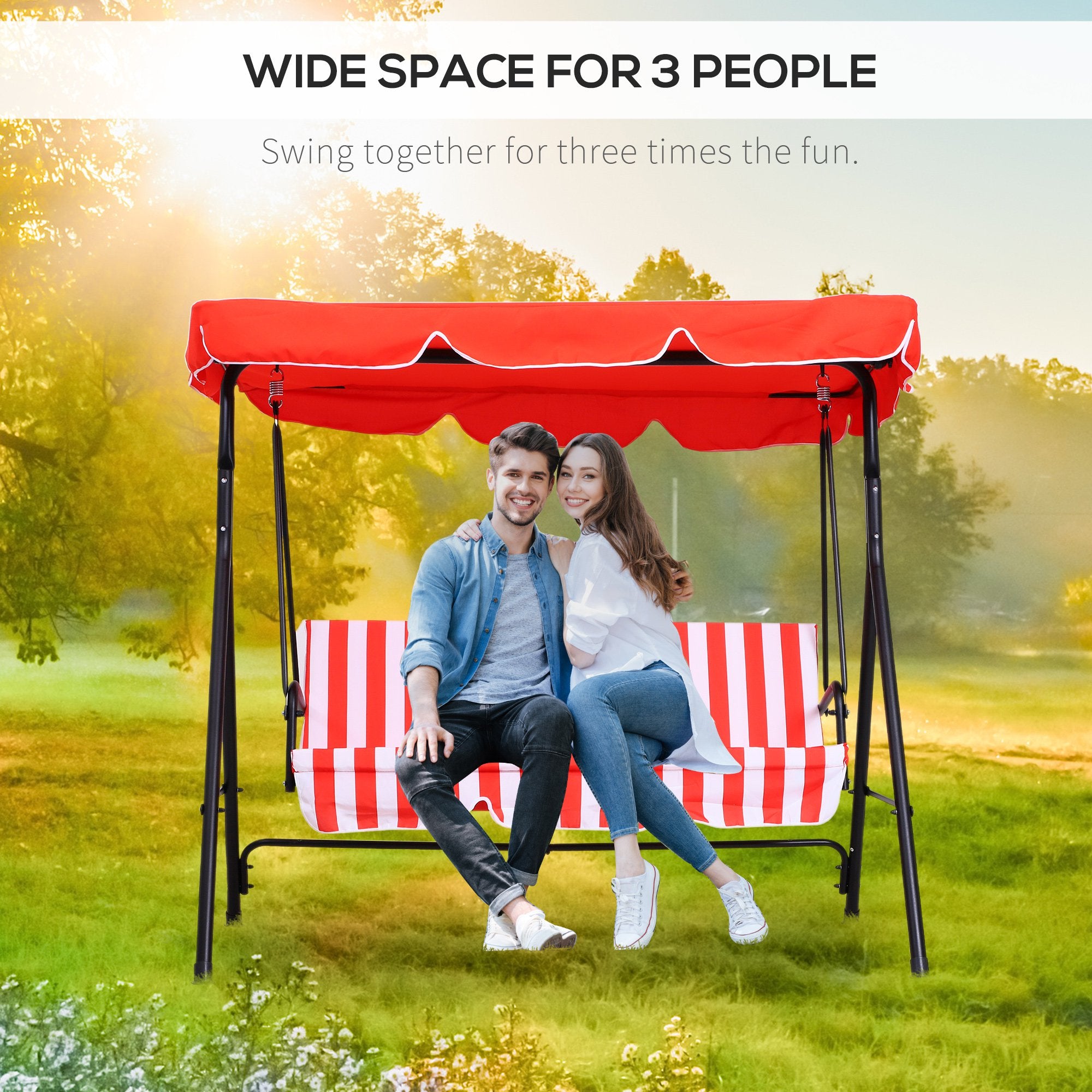 3-Seat Outdoor Swing Glider with Adjustable Canopy and Removable Cushion, Red Patio Swings with Stand   at Gallery Canada