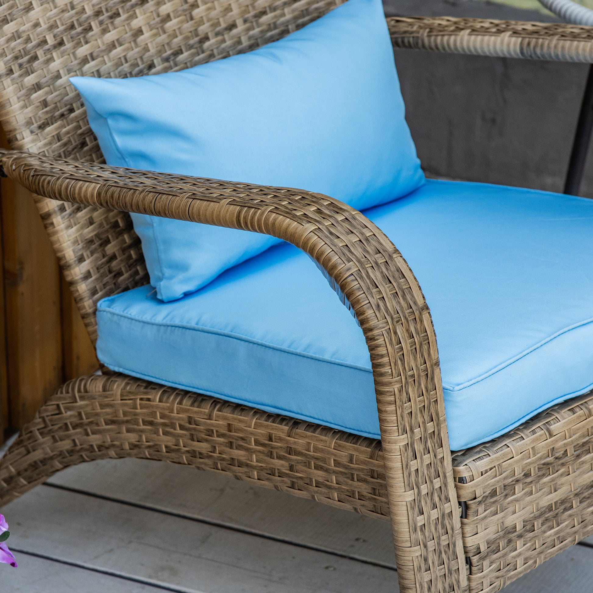 Wicker Adirondack Chair with Cushions, Tall Backrest, Armrests for Patio or Garden, Blue Patio Chairs   at Gallery Canada