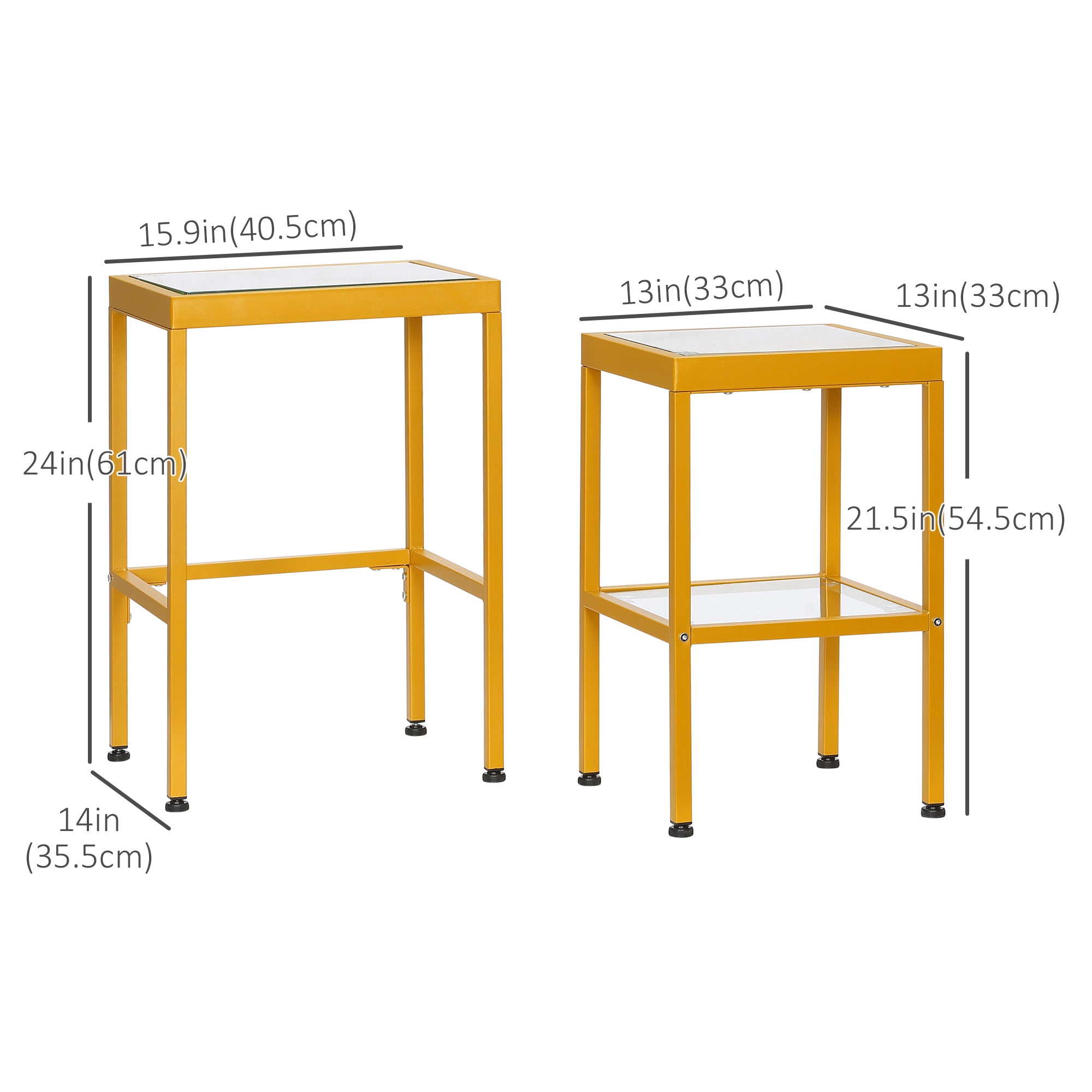 Side Tables, Nesting Tables with Steel Frame and Tempered Glass Tabletop for Living Room, 15.9