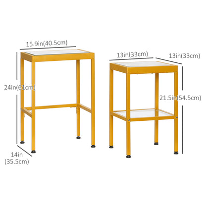 Side Tables, Nesting Tables with Steel Frame and Tempered Glass Tabletop for Living Room, 15.9"x14"x24", Gold Side Tables   at Gallery Canada