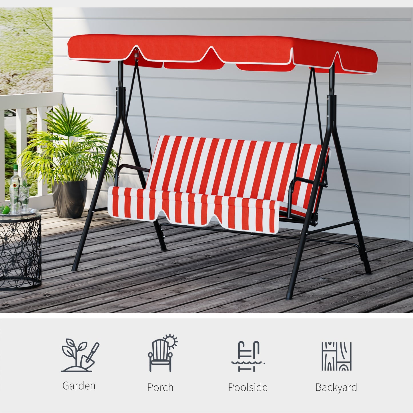 3-Seat Outdoor Swing Glider with Adjustable Canopy and Removable Cushion, Red Patio Swings with Stand   at Gallery Canada