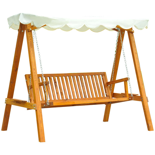 3 Seater Patio Swing Chair with Canopy Outdoor Wooden Swing Bench Hammock for Garden, Poolside, Backyard