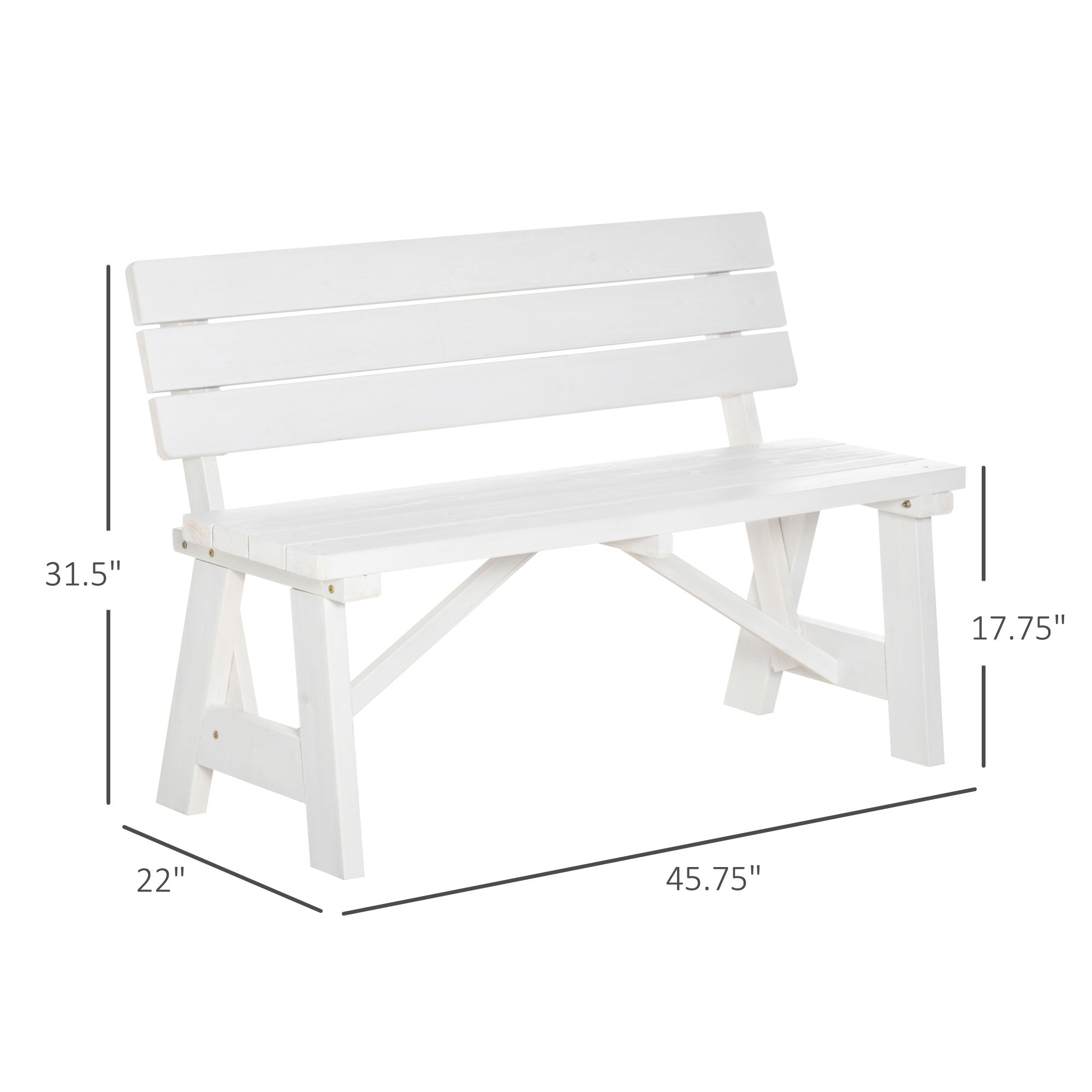 Wooden Garden Bench for Outdoor, 2-person Patio Bench, Loveseat Furniture for Lawn, Deck, Yard, Porch and Entryway, White Outdoor Benches   at Gallery Canada