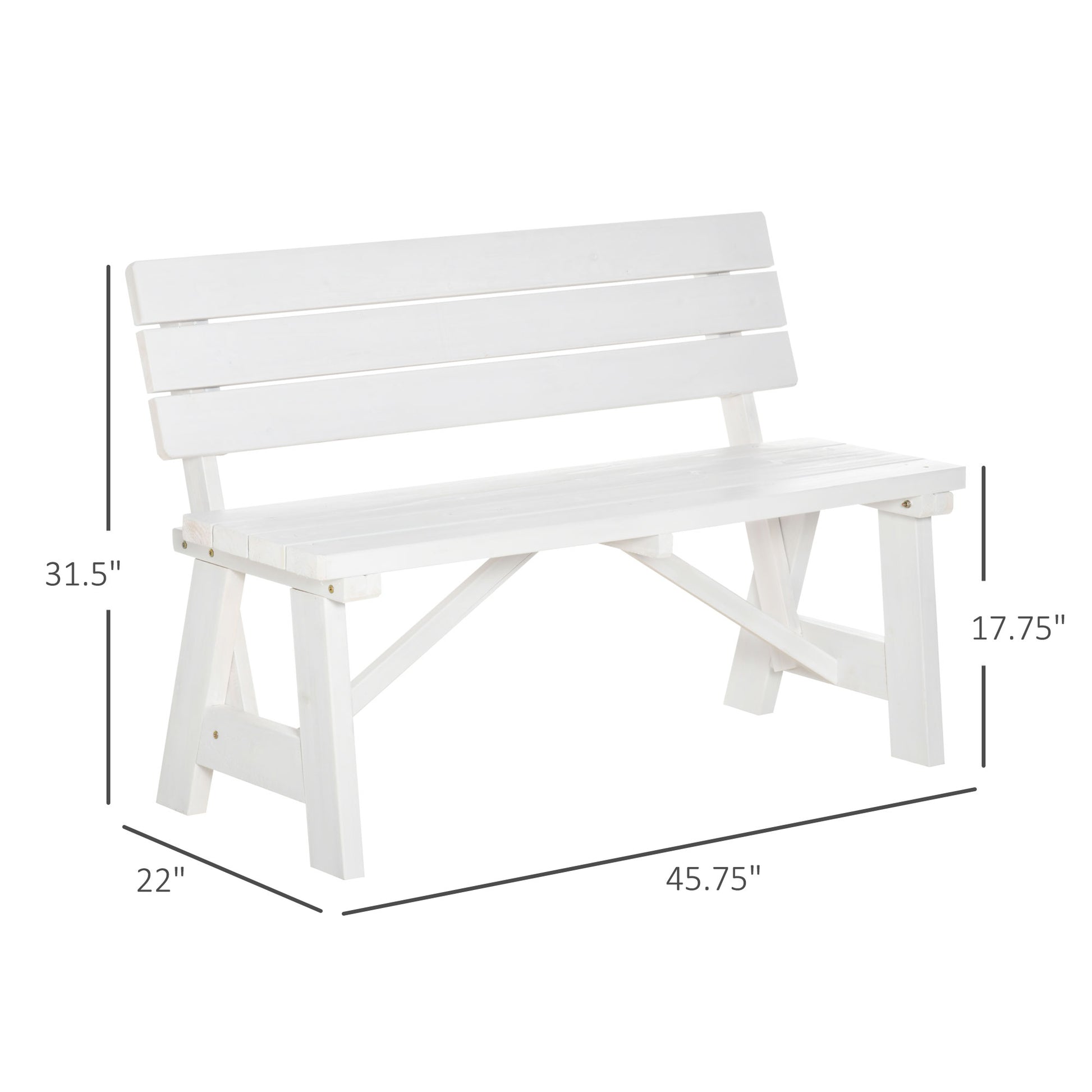 Wooden Garden Bench for Outdoor, 2-person Patio Bench, Loveseat Furniture for Lawn, Deck, Yard, Porch and Entryway, White Outdoor Benches   at Gallery Canada