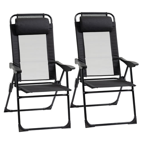 Double Camping Chairs Foldable w/ Reclining &; Headrest, Black