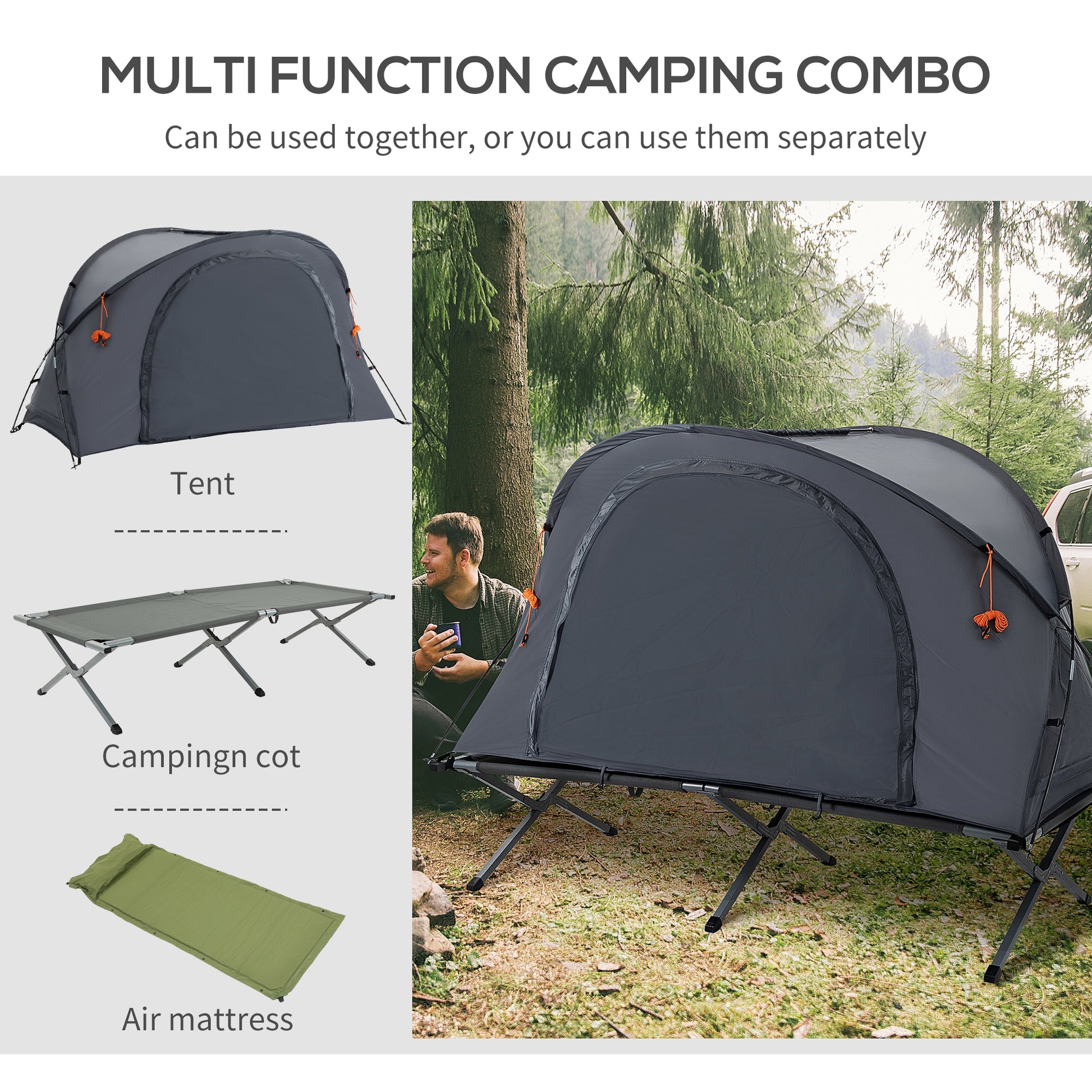 Camping Tent Cot, Multifunctional Folding Tent Combo, Portable Off-Ground Tent Shelter with Self-Inflating Air Mattress and Carry Bag for 1 Person Camping Tents   at Gallery Canada