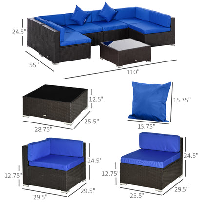 7 Pieces Outdoor Rattan Furniture Set, Patio Wicker Sectional Conversation Sofa Set, Blue Patio Furniture Sets   at Gallery Canada