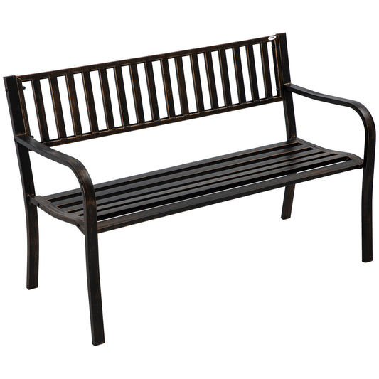 50" Steel Garden Bench Patio, Metal Backyard Park Chair, Brown - Gallery Canada