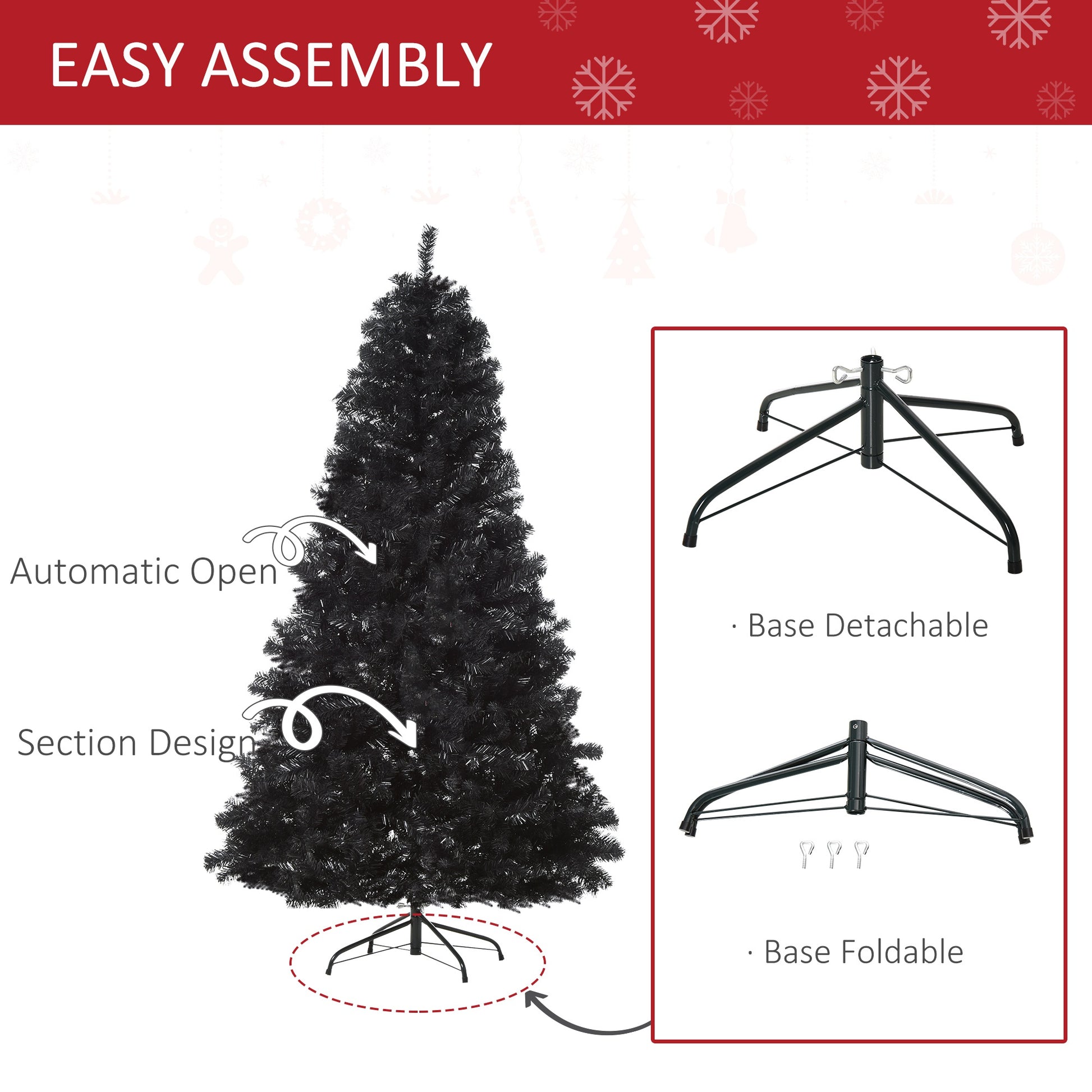 7ft Artificial Christmas Tree Holiday Home Indoor Decoration with Automatic Open, Black Artificial Christmas Trees   at Gallery Canada