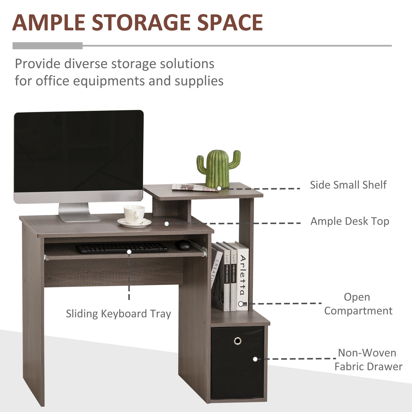 Computer Desk with Sliding Keyboard Tray Storage Drawer Shelf Home Office Workstation Grey Computer Desks   at Gallery Canada