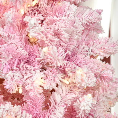 Prelit 7.5 Ft Snow Flocked Pencil Christmas Tree, 700 Branches, LED Lights, Pink Pre Lit Christmas Trees   at Gallery Canada