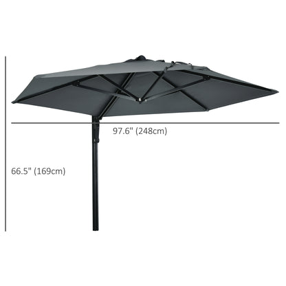 8 ft Wall Mounted Umbrella with 180° Rotatable Canopy, Patio Wall Parasol for Outdoor, Garden, Balcony, Yard, Dark Grey Sun Umbrellas   at Gallery Canada