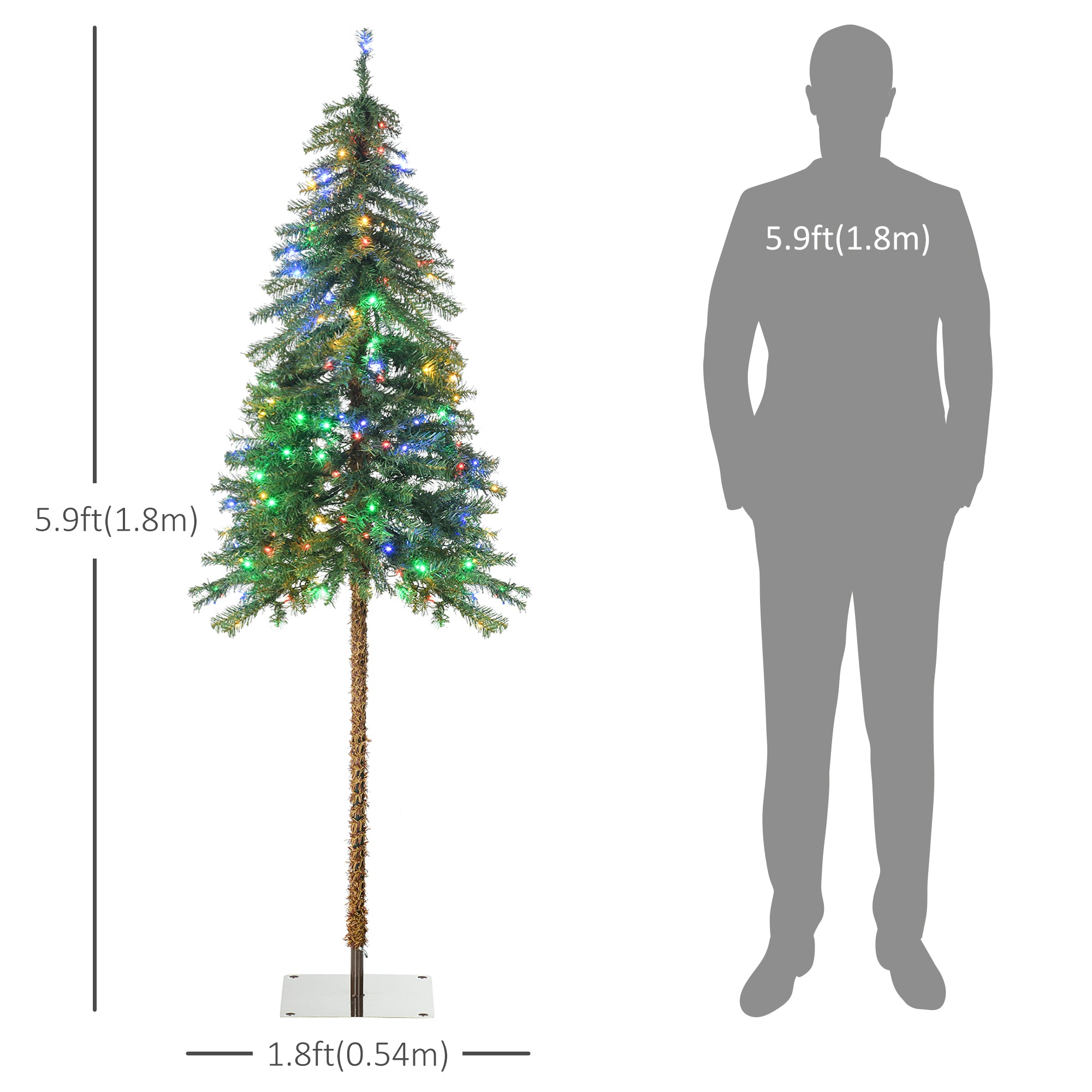 6' Artificial Christmas Trees, with Warm White or Colourful LED Lights, Pencil Shape, Steel Base, Green Pencil Christmas Trees   at Gallery Canada