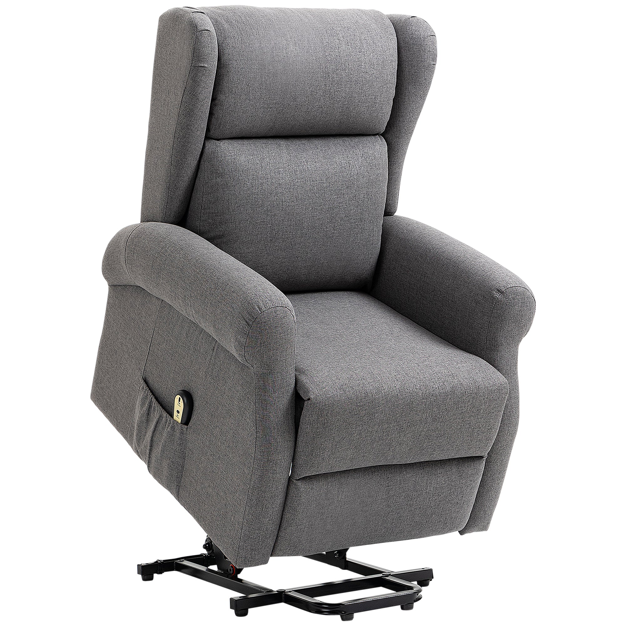 Wingback Lift Chair for Elderly, Power Chair Recliner with Footrest, Remote Control, Side Pockets, Grey Electric Power Lift Chairs   at Gallery Canada