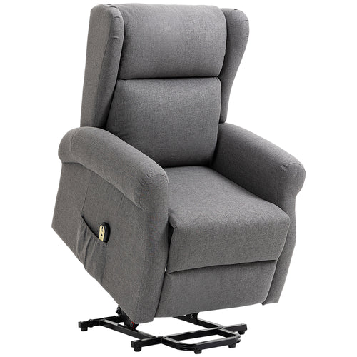 Wingback Lift Chair for Elderly, Power Chair Recliner with Footrest, Remote Control, Side Pockets, Grey