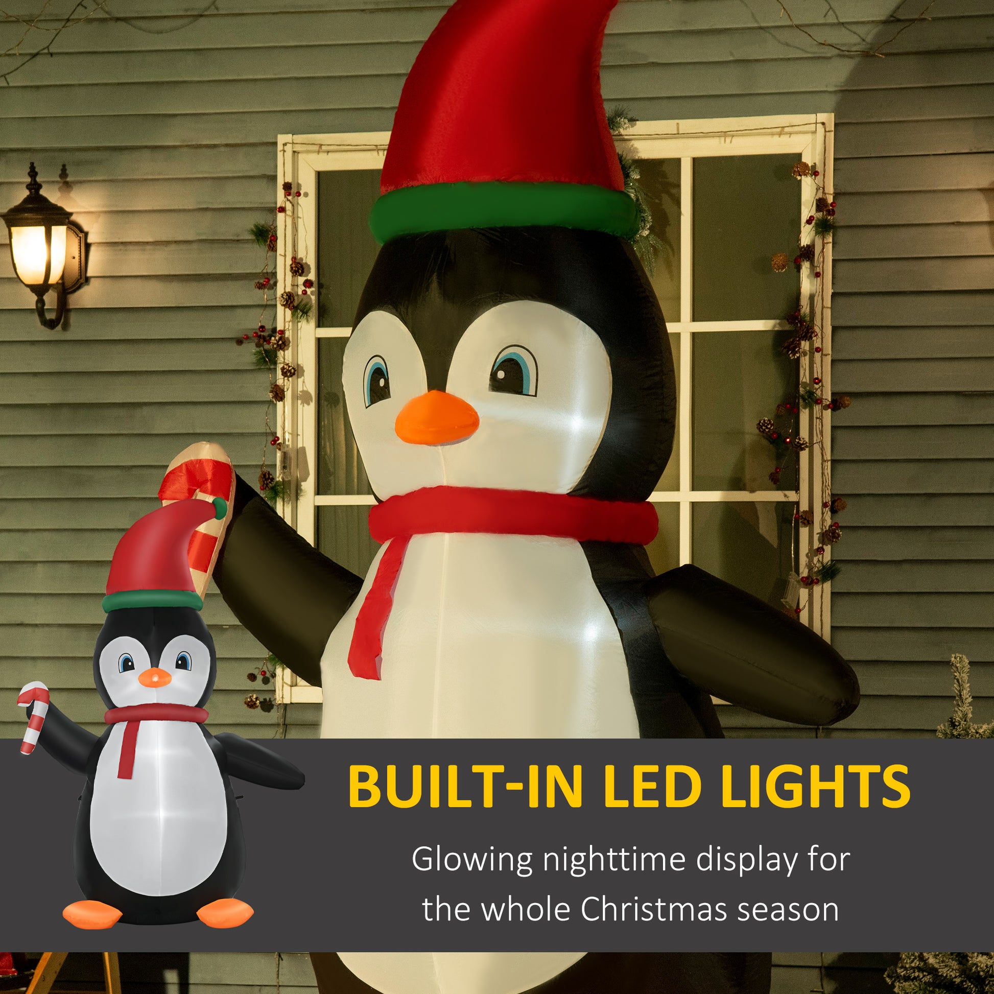 8.2' Inflatable Penguin Holding Candy Cane LED Lights Outdoor Decoration Christmas Inflatables   at Gallery Canada