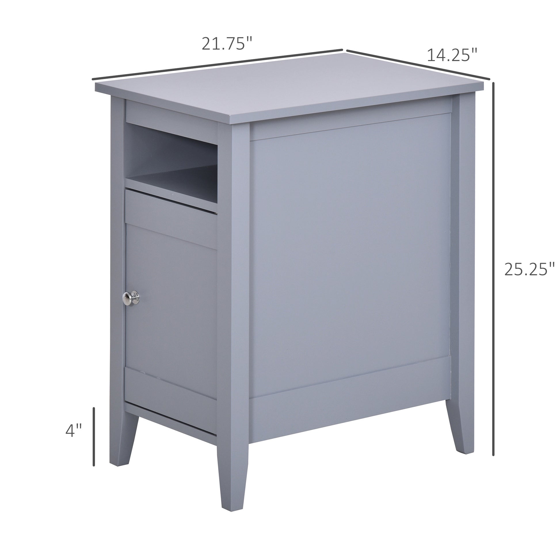 Wooden3-Tier Modern Nightstand with Pullout Shelf, Adjustable Open Shelf, and Door Cabinet, Grey Side Tables Grey  at Gallery Canada