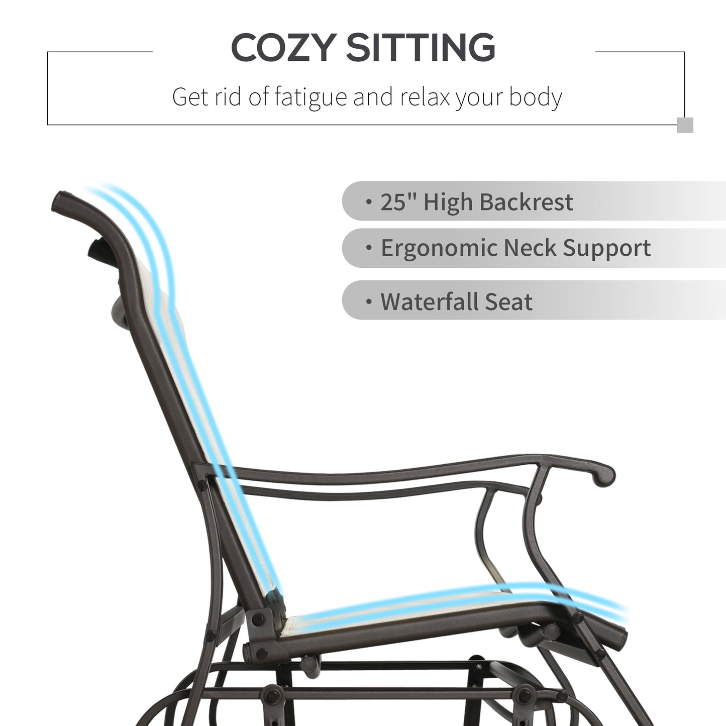 Garden Double Gliding Chair, Patio Glider Armchair for Outdoor, Backyard Mesh Seat and Backrest, Steel Frame Cream White Outdoor Gliders   at Gallery Canada