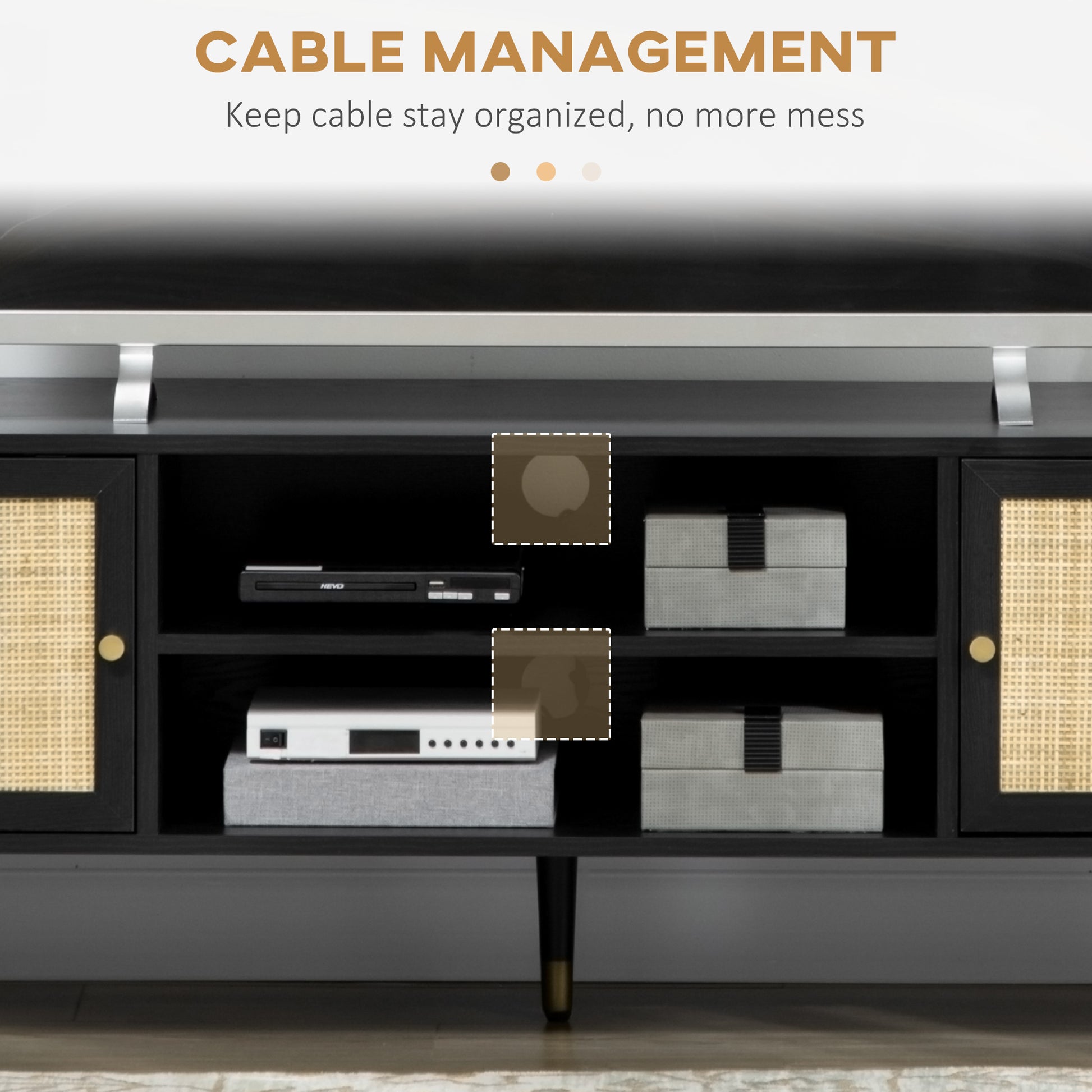 TV Stand with Storage, Rustic TV Console Table for TVs up to 55 Inches, Entertainment Centre with Shelves and Rattan Doors for Living Room TV Stands   at Gallery Canada