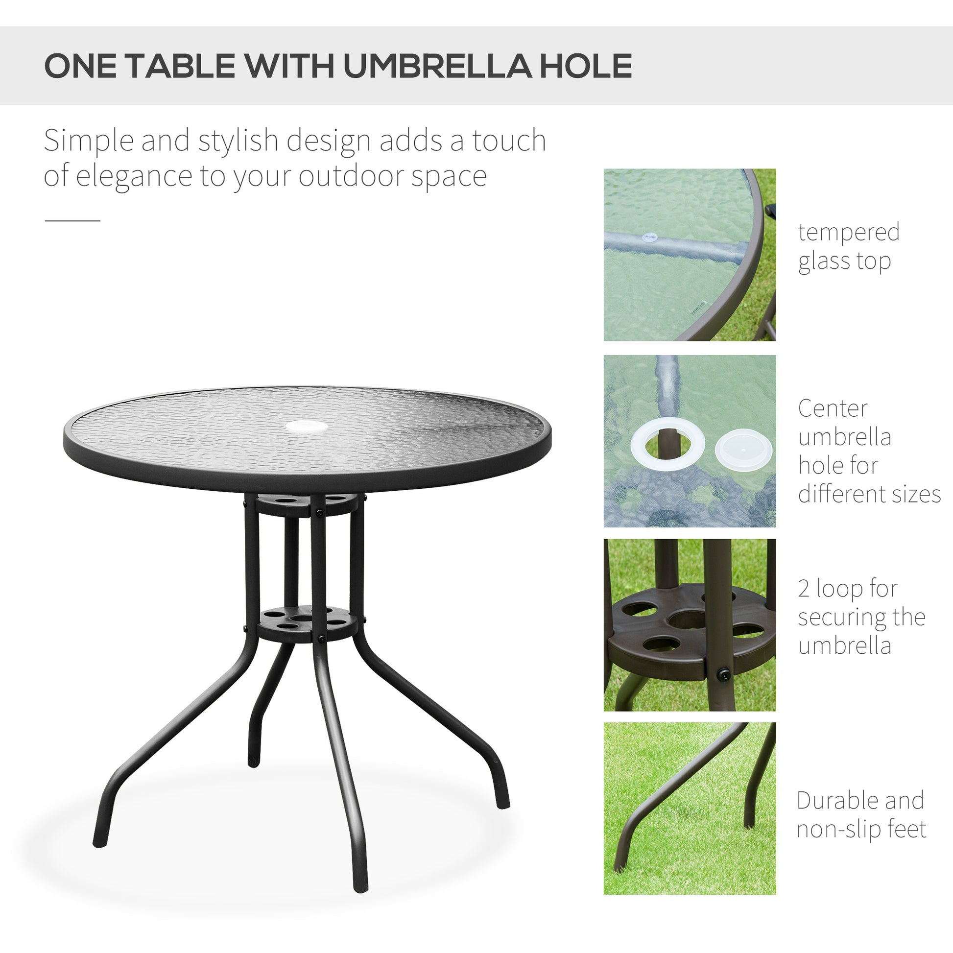 6 Pieces Outdoor Dining Set for 4 with Umbrella Patio Outdoor Furniture Set with Round Table 4 Folding Chairs Black Outdoor Dining Sets   at Gallery Canada