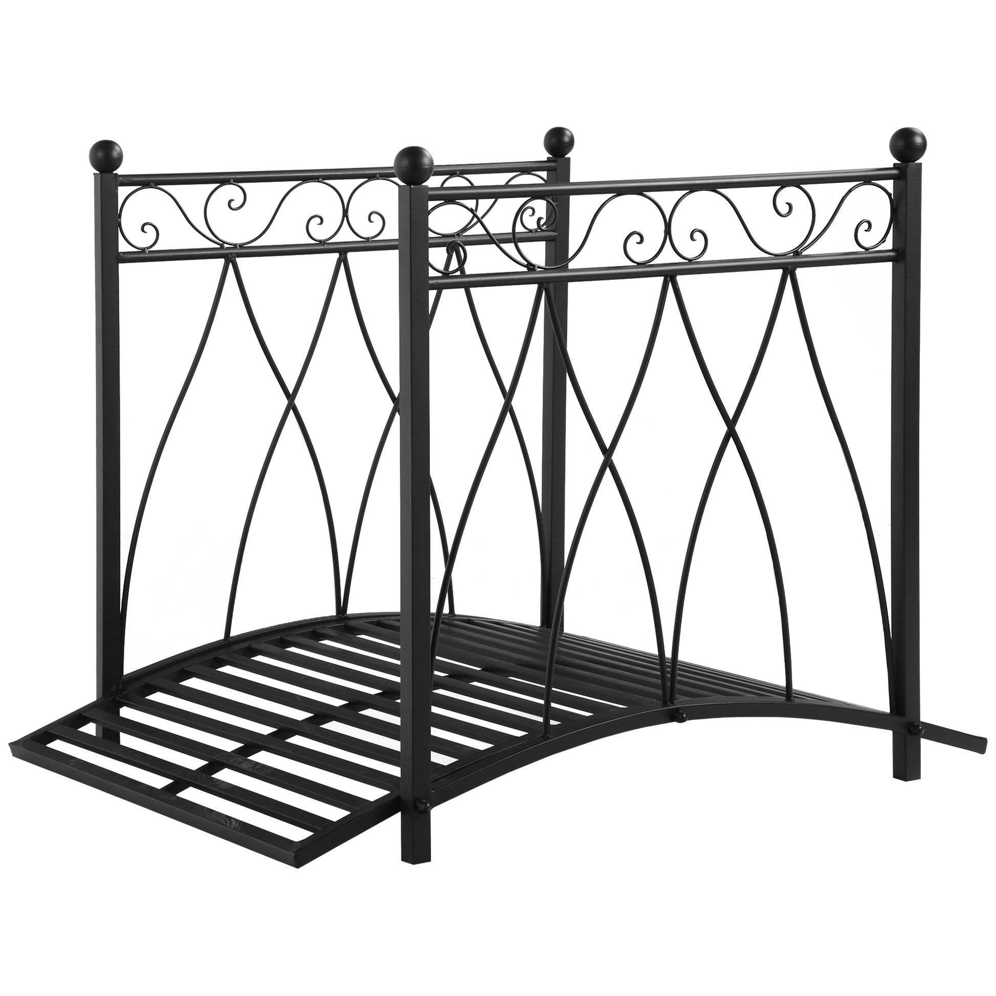 3.3FT Classic Garden Bridge with Safety Railings Arc Footbridge Decorative Pond Bridge for Backyard Creek Stream, Black Garden Bridges Black  at Gallery Canada