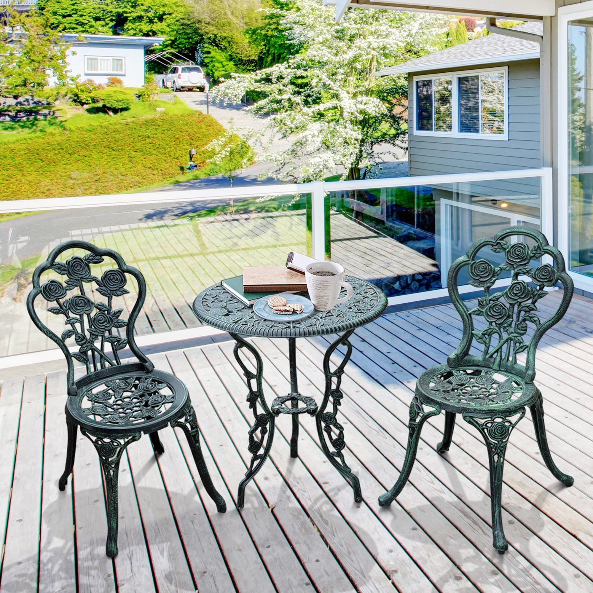 3 Pieces Patio Bistro Table and Chairs Antique Green Bistro Sets   at Gallery Canada