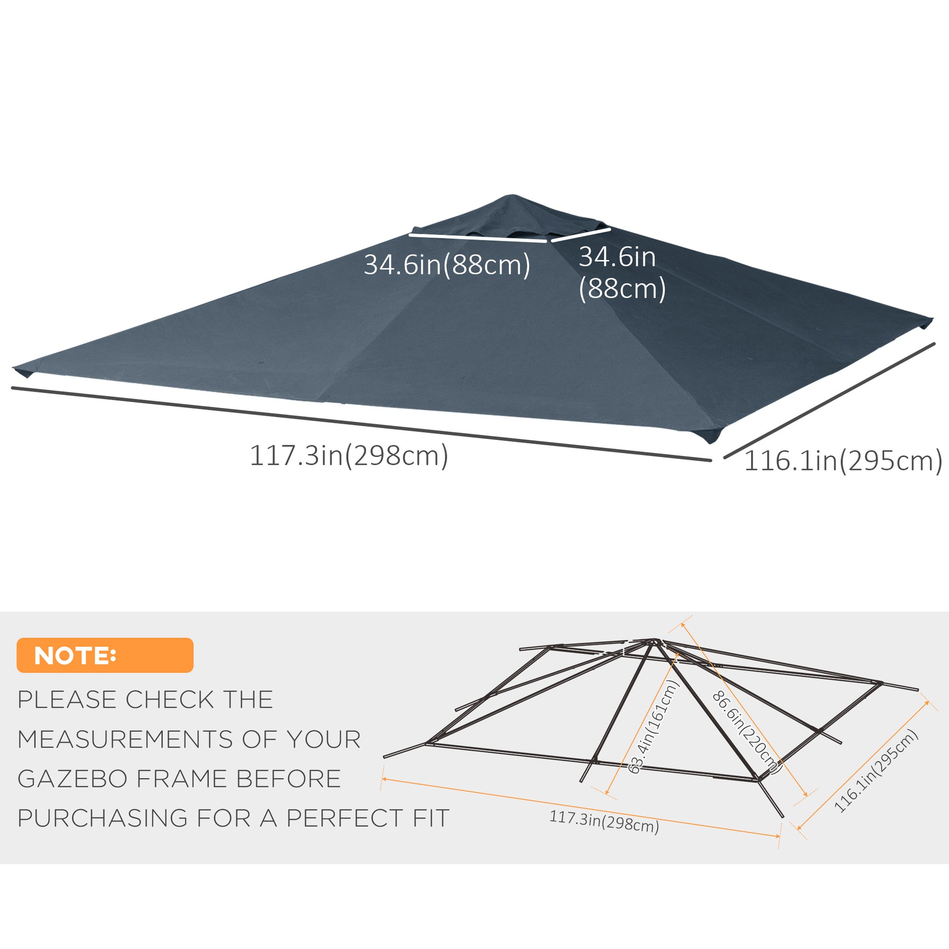 9.8' x 9.7' Square Gazebo Canopy Replacement UV Protected Top Cover Sun Shade Grey Gazebo Canopy Replacement   at Gallery Canada