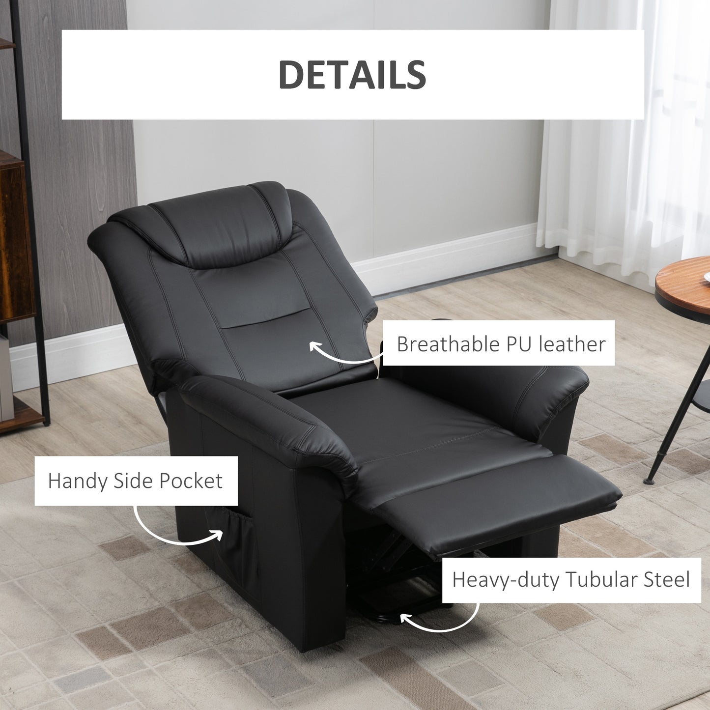 Electric Power Lift Chair for Elderly, PU Leather Recliner Sofa with Footrest and Remote Control for Living Room, Black Electric Power Lift Chairs   at Gallery Canada