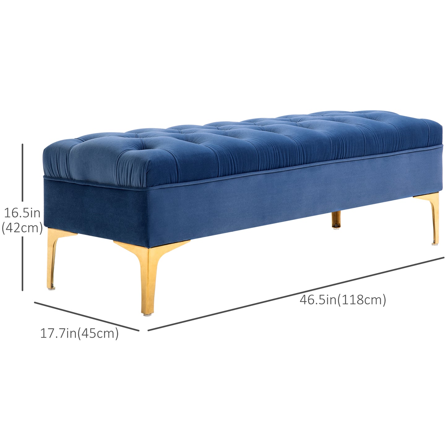 Velvet Upholstered Bench, End of Bed Bench, Entryway Shoe Bench with Button Tufted for Living Room, Bedroom, Blue Storage Ottomans & Benches   at Gallery Canada