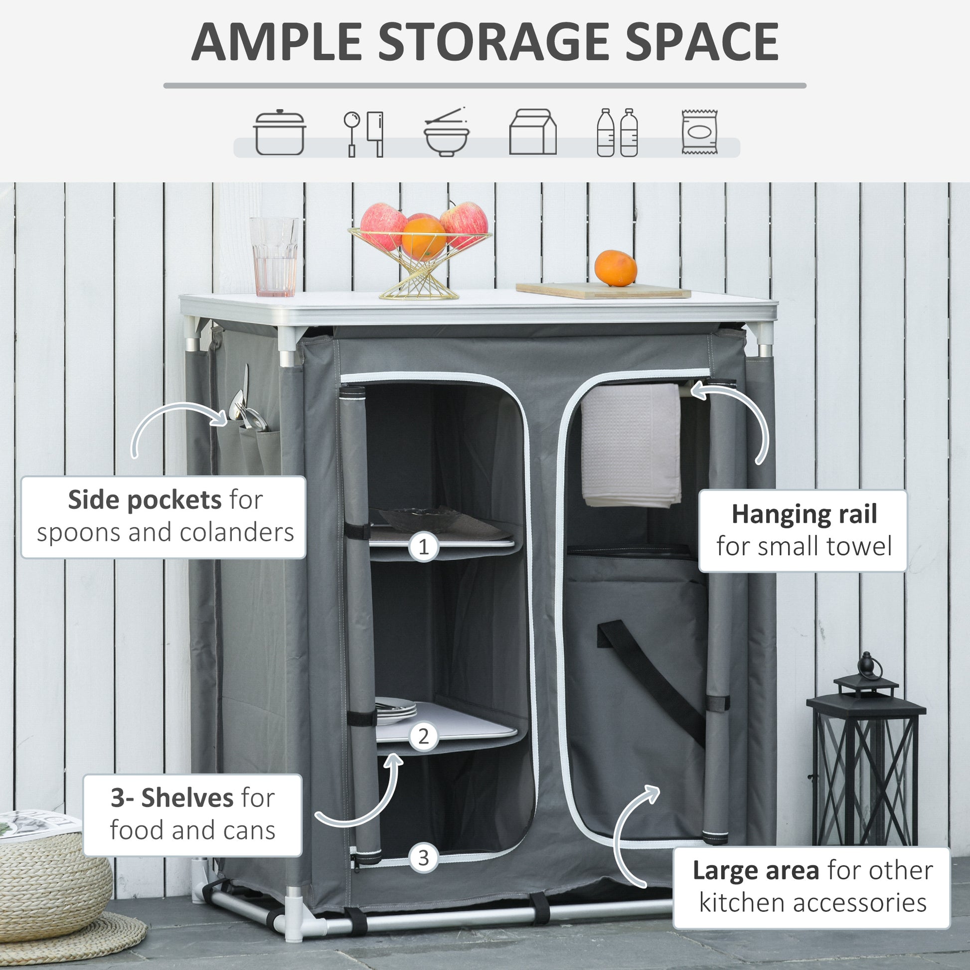 Aluminum Camping Table, Camping Kitchen Station Cook Cupborad with 3-Shelf, Storage Organiser for BBQ Party Picnic Grey Picnic Tables & Camping Chairs   at Gallery Canada