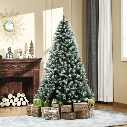 6ft Snow Flocked Artificial Christmas Tree, Unlit Full Fir Tree with Automatic Open, 800 Realistic Branches and 61 Pine Cones Artificial Christmas Trees   at Gallery Canada