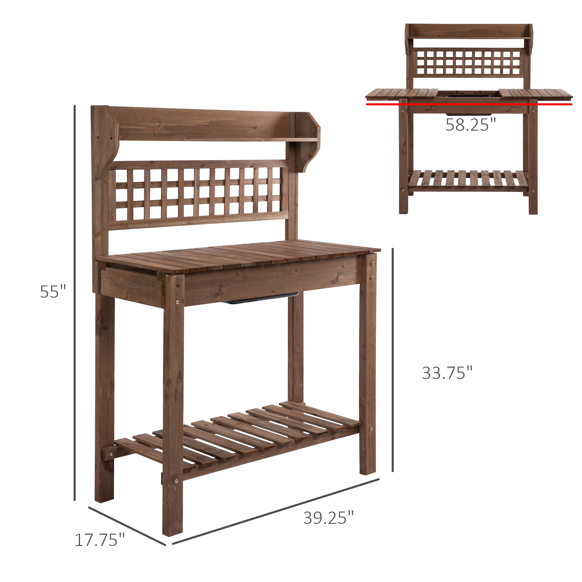 39'' x 18'' x 55'' Wooden Garden Potting Table with Clapboard Plant Work Bench Workstation Outdoor, Brown Potting Benches & Tables   at Gallery Canada