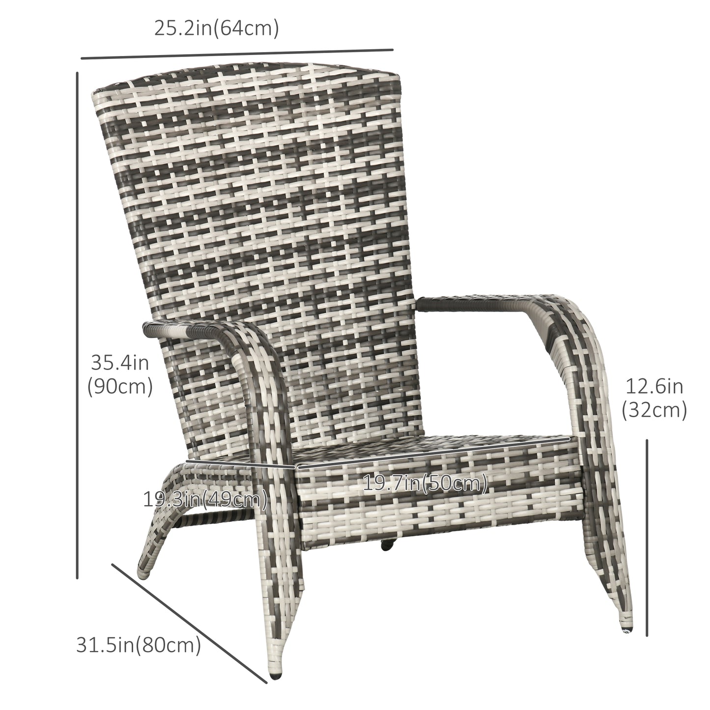 Wicker Adirondack Chair with Cushions, Tall Backrest, Armrests for Patio, Grey Patio Chairs   at Gallery Canada