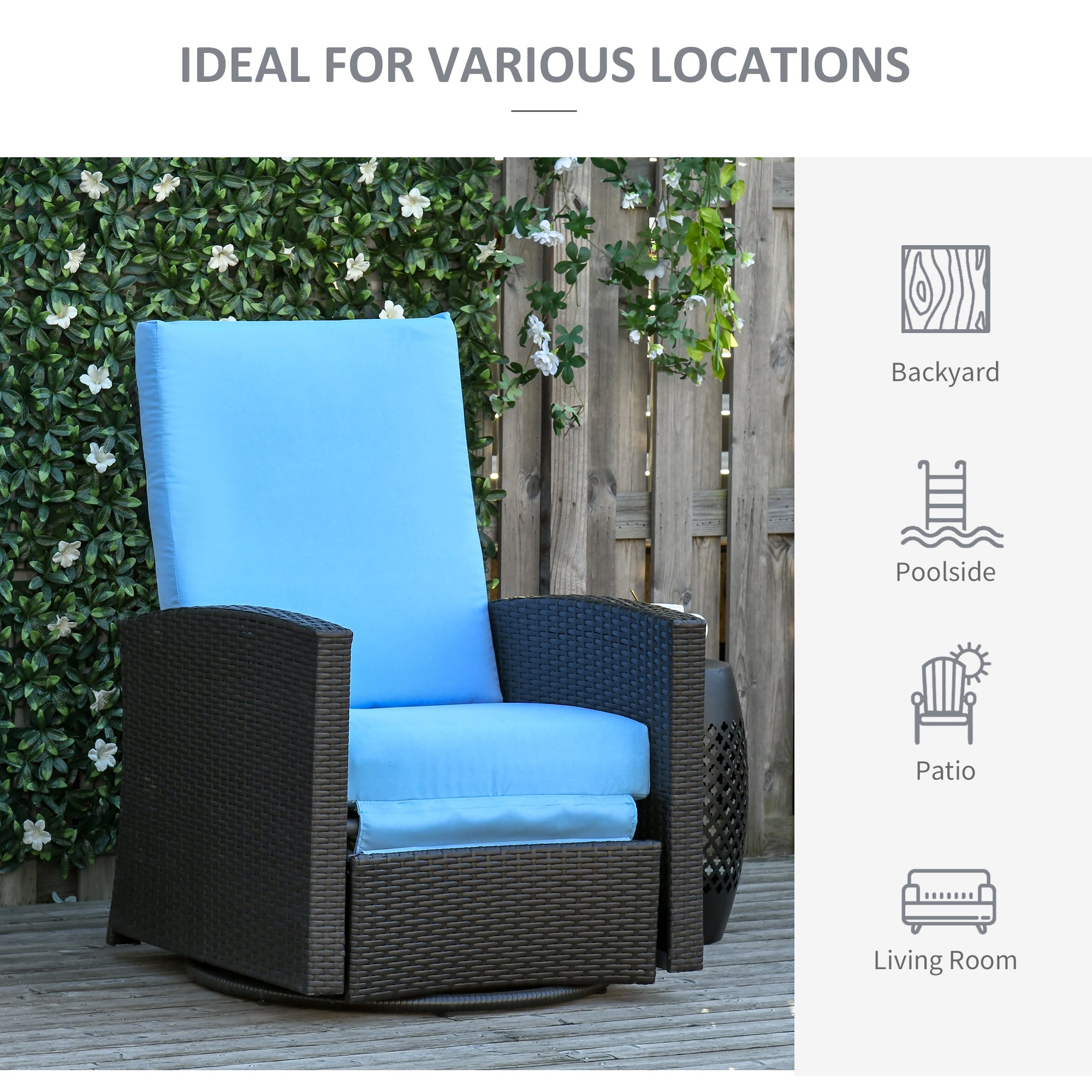 Outdoor Rattan Wicker Lounge Chair with Footrest &; Soft Cushion for Patio, Garden, Backyard Patio Chairs   at Gallery Canada