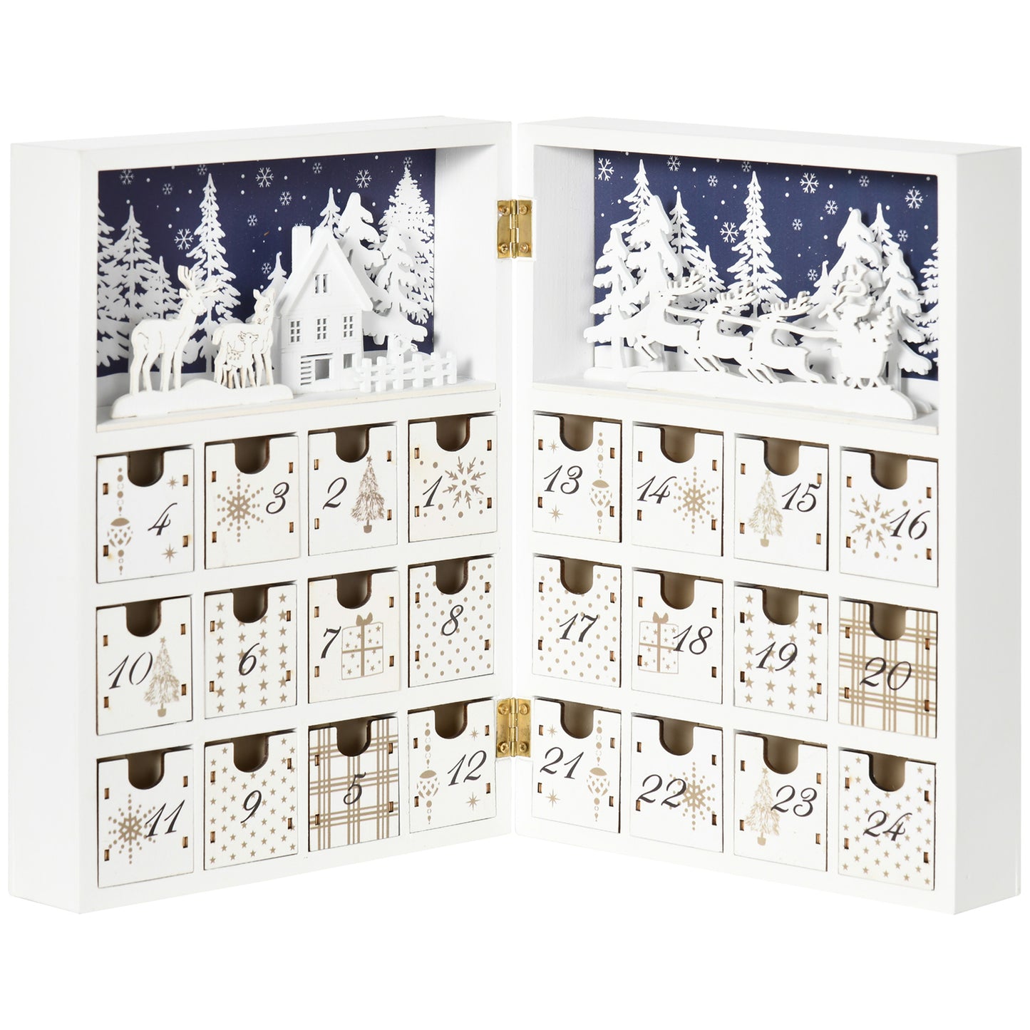 Wooden Christmas Advent Calendar Book, Table Holiday Decoration with 24 Countdown Drawers, for Kids and Adults, White Christmas Advent Calendars   at Gallery Canada