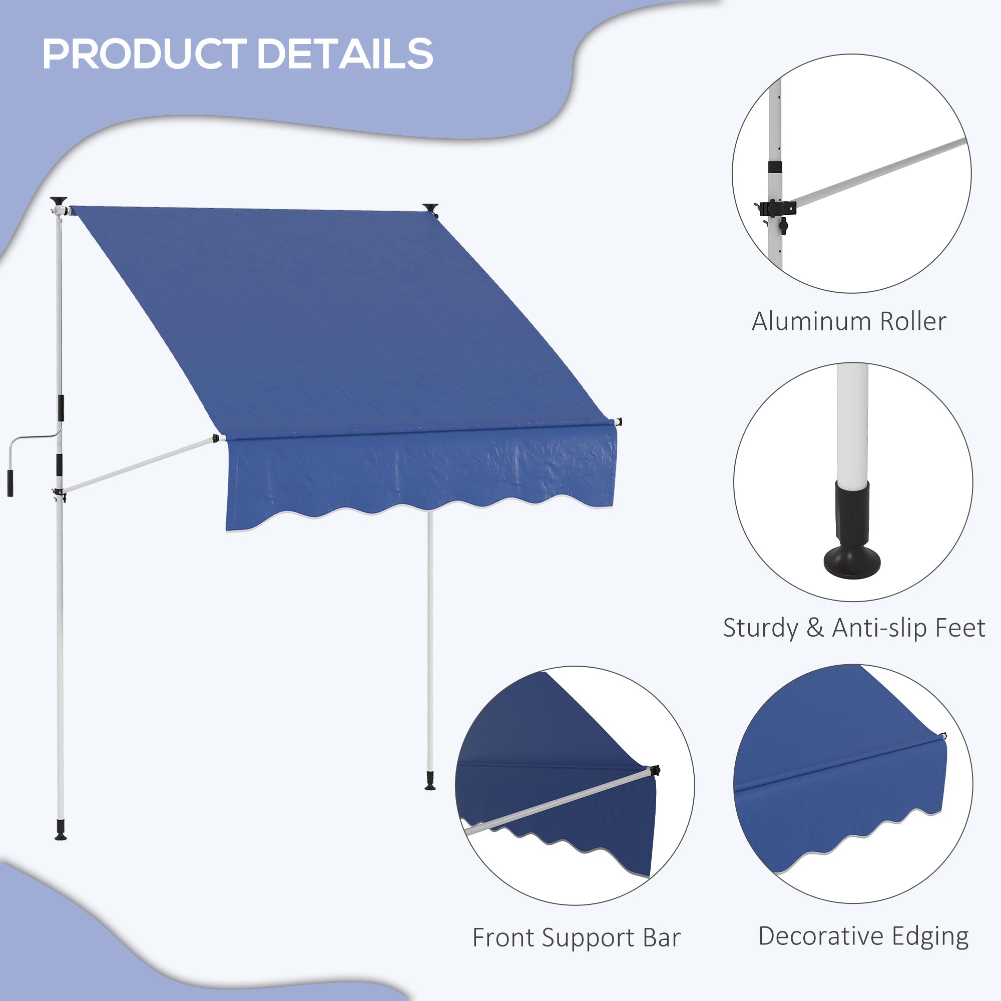 6.6'x5' Manual Retractable Patio Awning Sun Shelter Window Door Deck Canopy, Water Resistant UV Protector, Dark Blue Window Awnings   at Gallery Canada