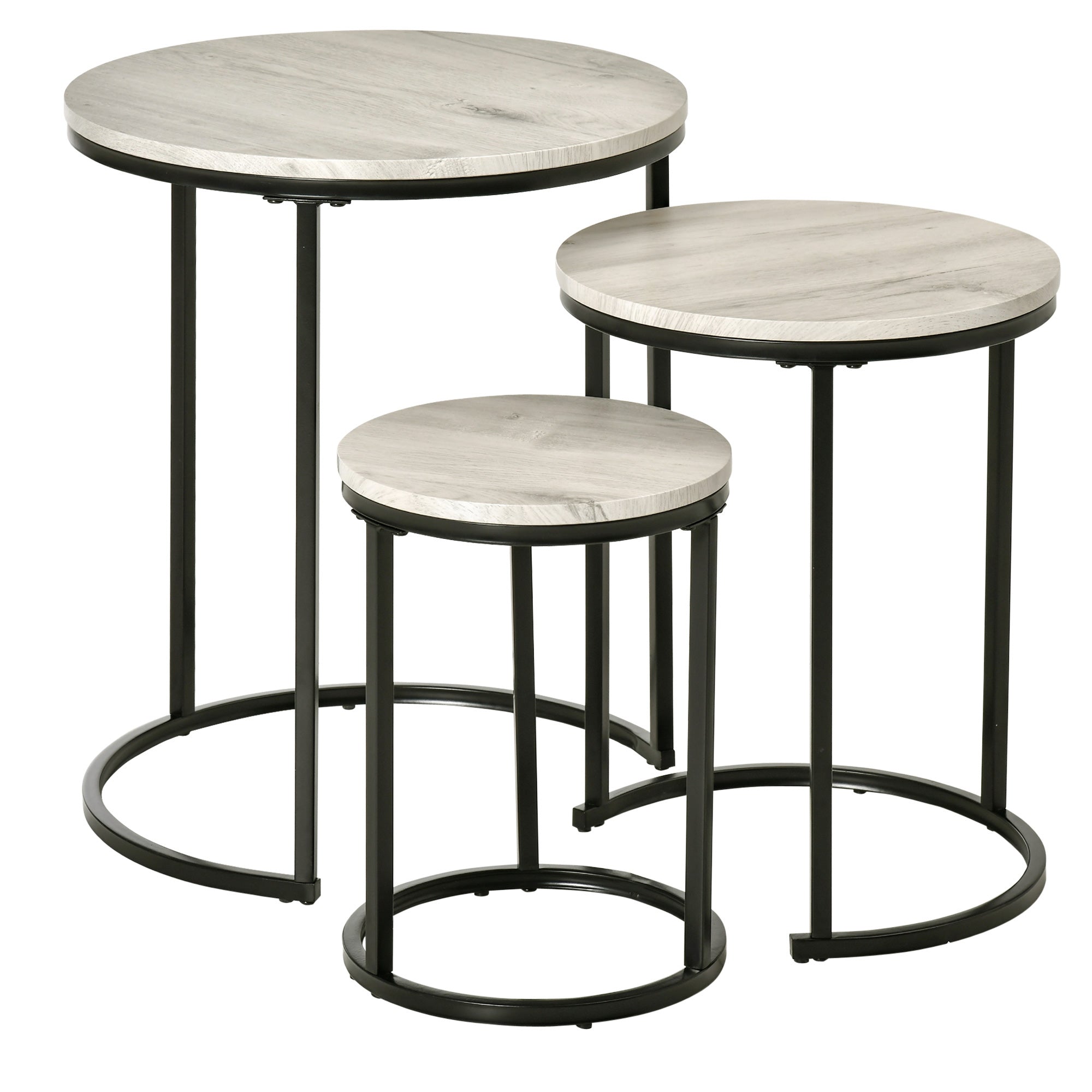 Nesting Tables Set of 3, Round Coffee Table, Modern Stacking Side Tables with Wood Grain Steel Frame for Living Room, Grey Side Tables Grey  at Gallery Canada