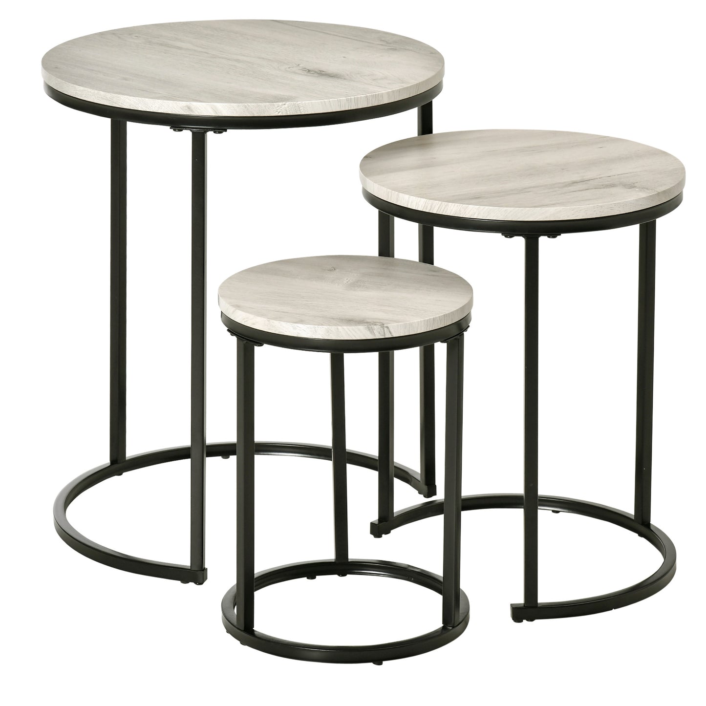 Nesting Tables Set of 3, Round Coffee Table, Modern Stacking Side Tables with Wood Grain Steel Frame for Living Room, Grey Side Tables Grey  at Gallery Canada