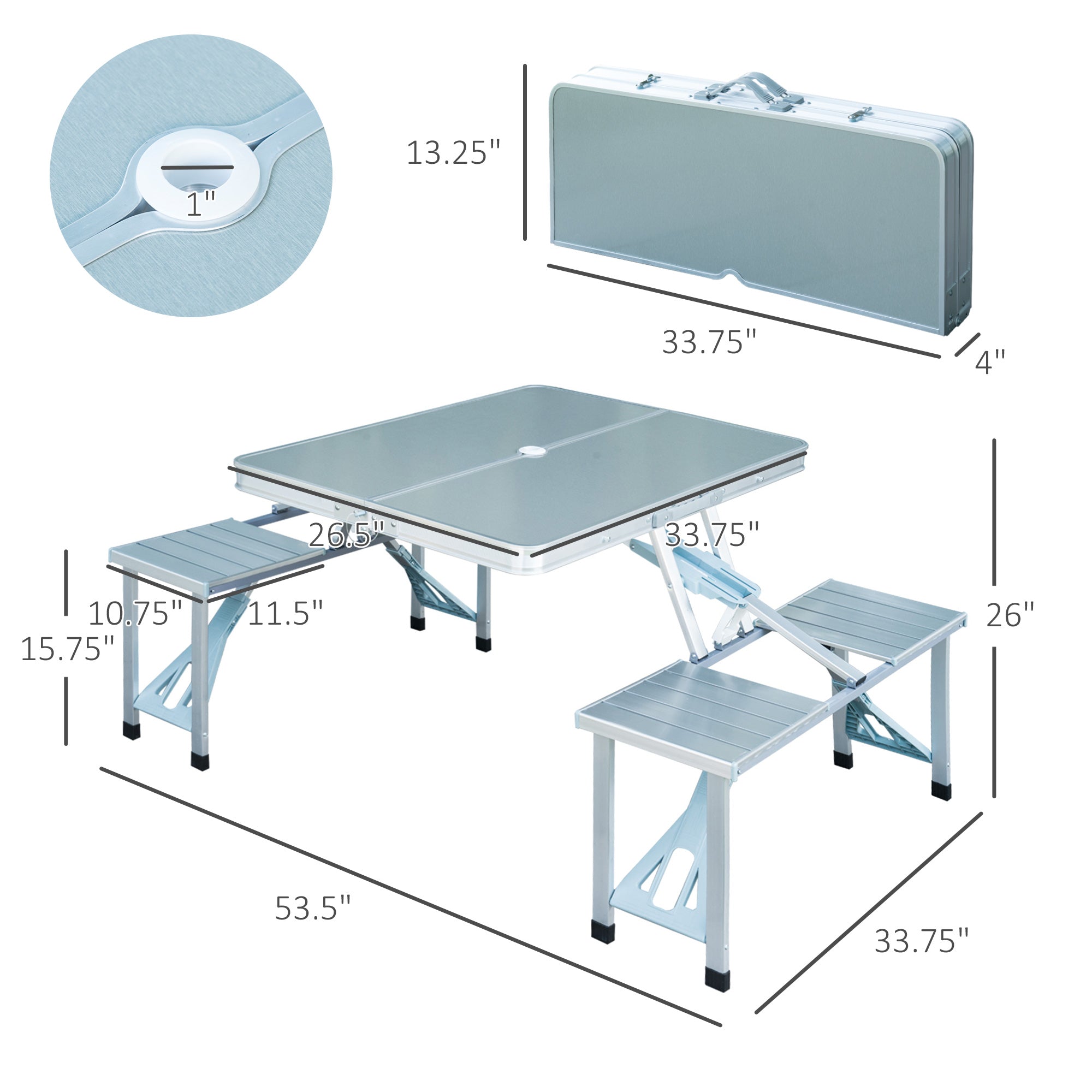 Picnic Table Junior Folding Camping Table Set Portable Camping Garden BBQ Party, Silver Picnic Tables & Camping Chairs   at Gallery Canada