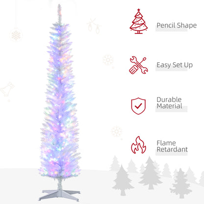 7' Prelit Christmas Trees, Pencil Artificial Christmas Tree with Colourful Surface Tips, Colourful LED Lights, White Pencil Christmas Trees   at Gallery Canada