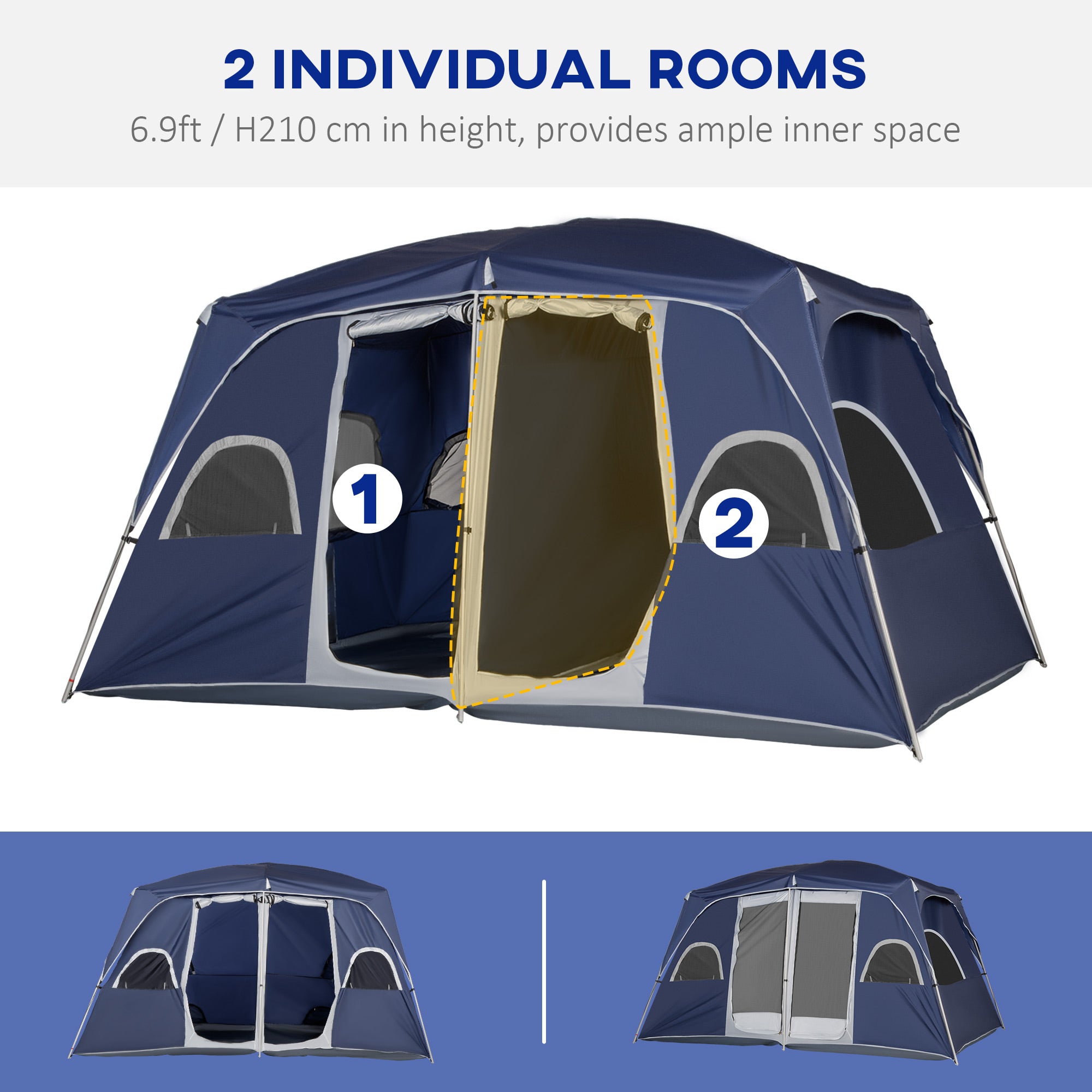 Camping Tent, Family Tent 4-8 Person 2 Room, with Large Mesh Windows, Easy Set Up for Backpacking Hiking Outdoor 13' x 9' x 7', Blue Camping Tents   at Gallery Canada