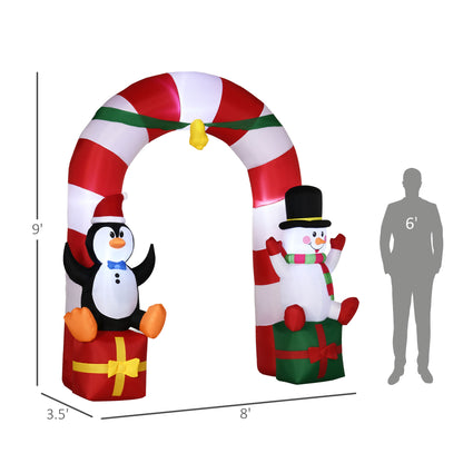 9ft Christmas Inflatable Candy Cane Archway with Penguin Snowman Sit on Gift Box, Blow-Up Outdoor LED Yard Display for Lawn Garden Christmas Inflatables   at Gallery Canada